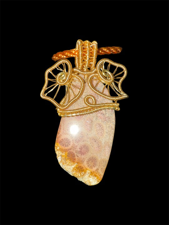 Authentic Natural Fossil Coral Owl Design Pendant, Copper Wire Handmade Artisan Jewellery