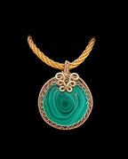 Genuine Natural Malachite Pendant, Rose Design, Copper Wire Handmade Artisan Jewellery