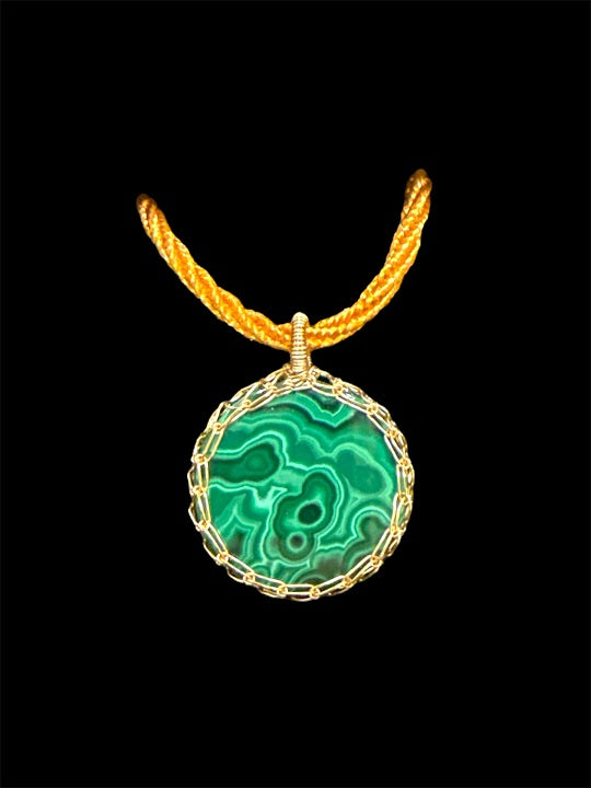 Genuine Natural Malachite Pendant, Water Waves Design, Copper Wire Handmade Artisan Jewellery