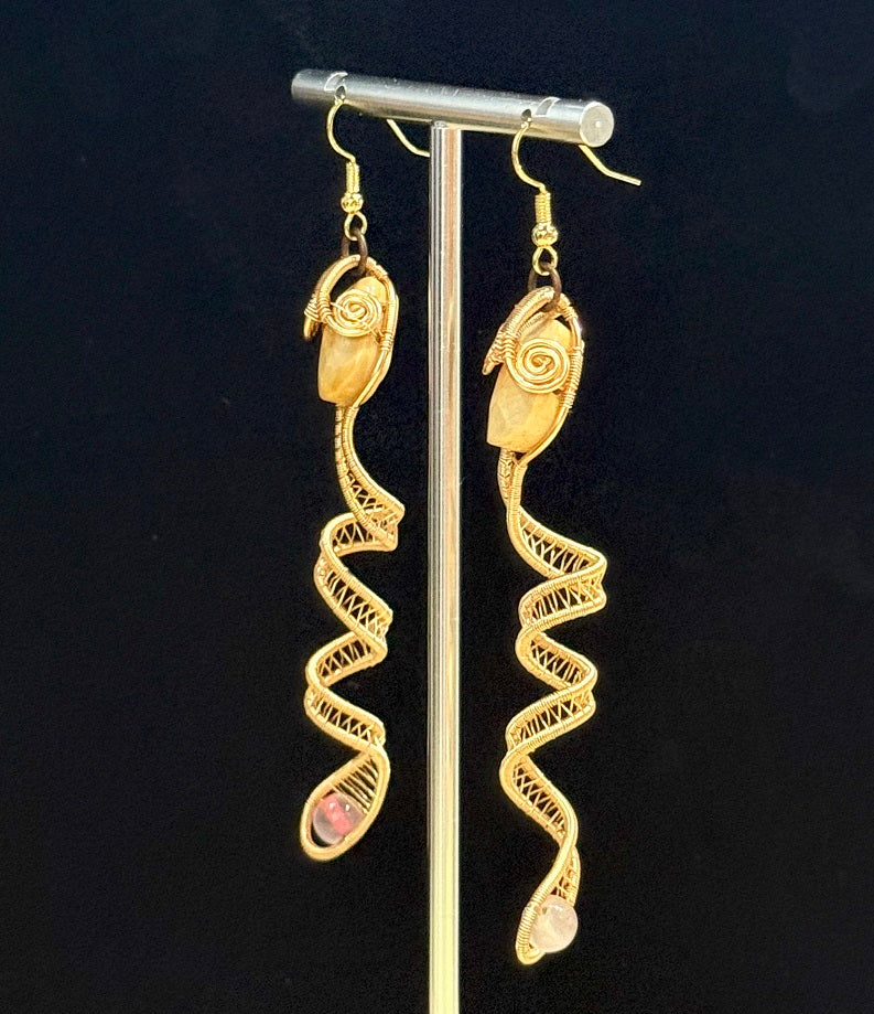 Beautiful Unique Sea Fossil Coral Snake Drop Dangling Women Earrings, One-of-a-kind handmade Artisan Jewellery