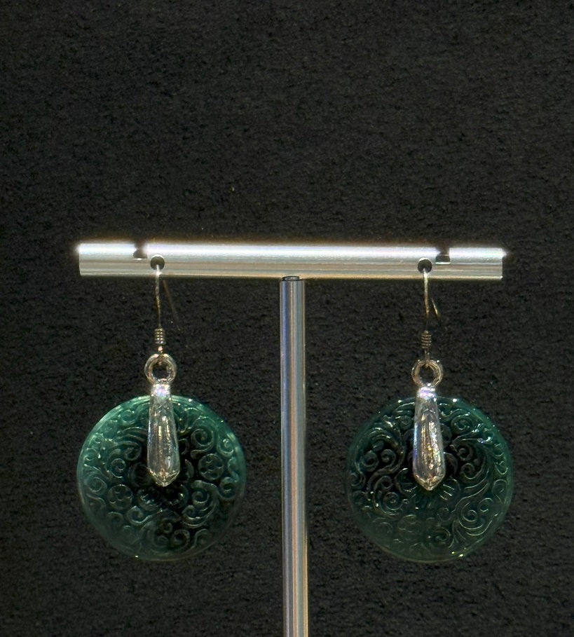 Authentic Myanmar Jadeite, Jade Carving Drop Dangling Earrings, One-of-a-kind handmade Artisan Jewellery