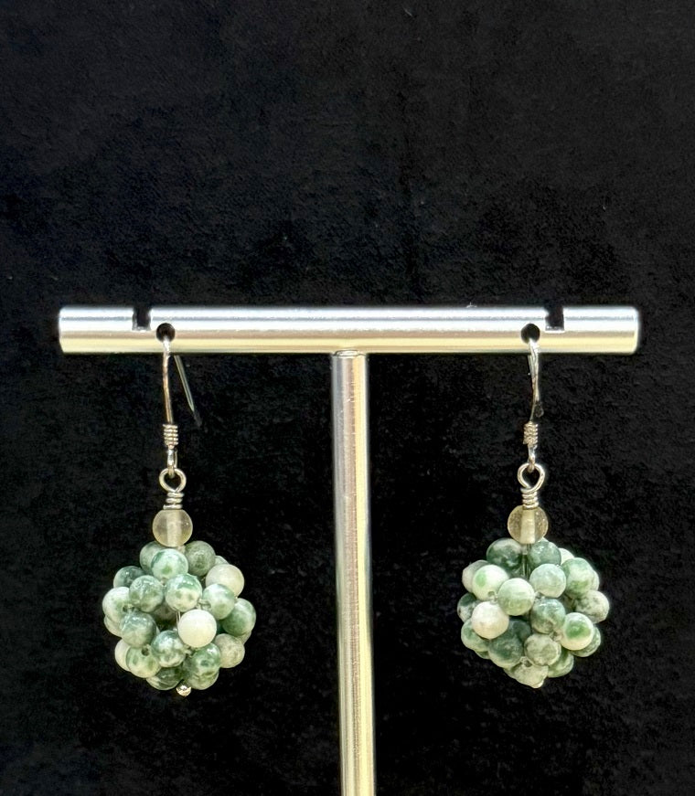 Natural Unakite Semiprecious Stone Beads, Green Drop Dangle Earrings, One-of-a-kind handmade Artisan Jewelry