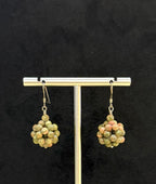 Natural Unakite Semiprecious Stone Beads, Dark Green Drop Dangle Earrings, One-of-a-kind handmade Artisan Jewelry