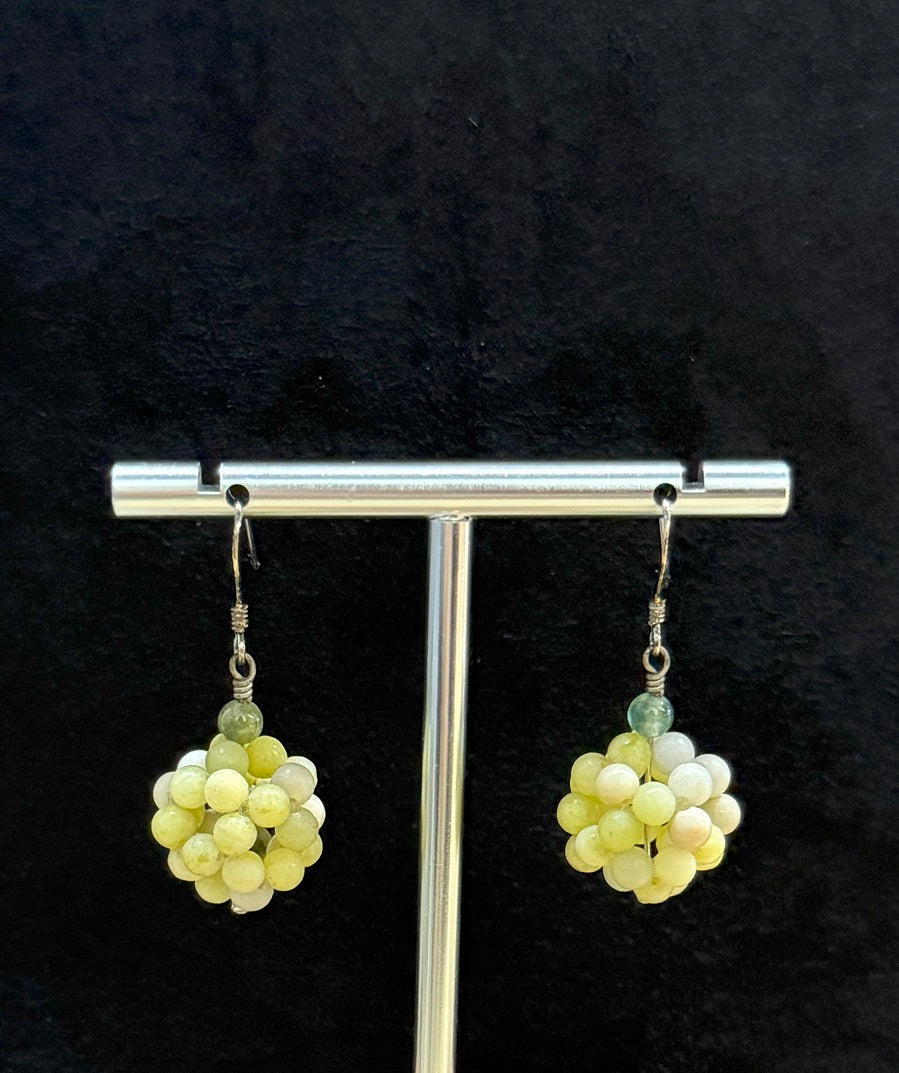 Natural Serpentine Semiprecious Stone Beads, Light Green Drop Dangle Earrings, One-of-a-kind handmade Artisan Jewelry