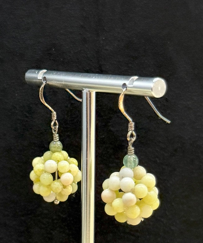 Natural Serpentine Semiprecious Stone Beads, Light Green Drop Dangle Earrings, One-of-a-kind handmade Artisan Jewelry