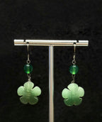 Authentic Aventurine Stone Flower Carving Drop Dangling Earrings, One-of-a-kind handmade Artisan Jewellery