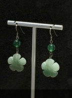 Authentic Aventurine Stone Flower Carving Drop Dangling Earrings, One-of-a-kind handmade Artisan Jewellery