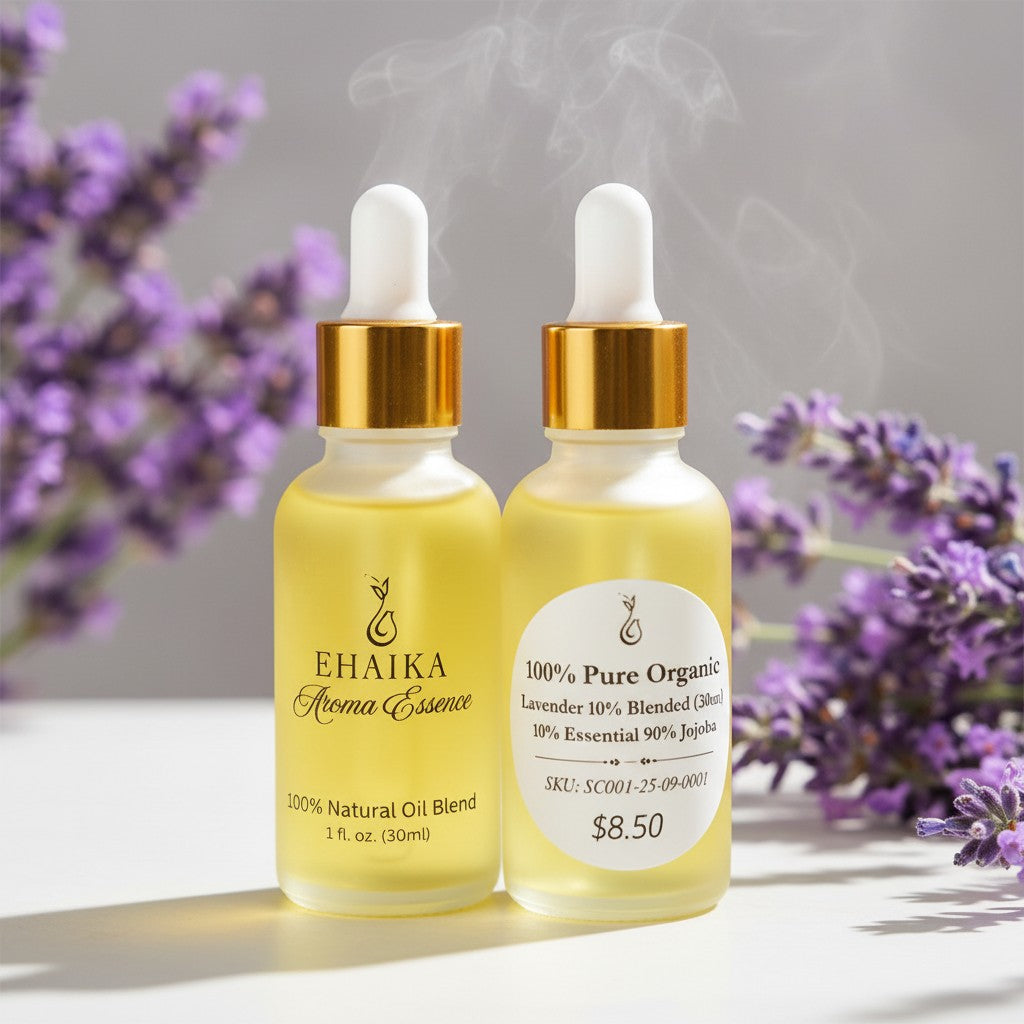 EHAIKA Lavender 10% Blended Essential Oil (30ml), 100% Pure Organic, 10% Essential 90% Jojoba Oil