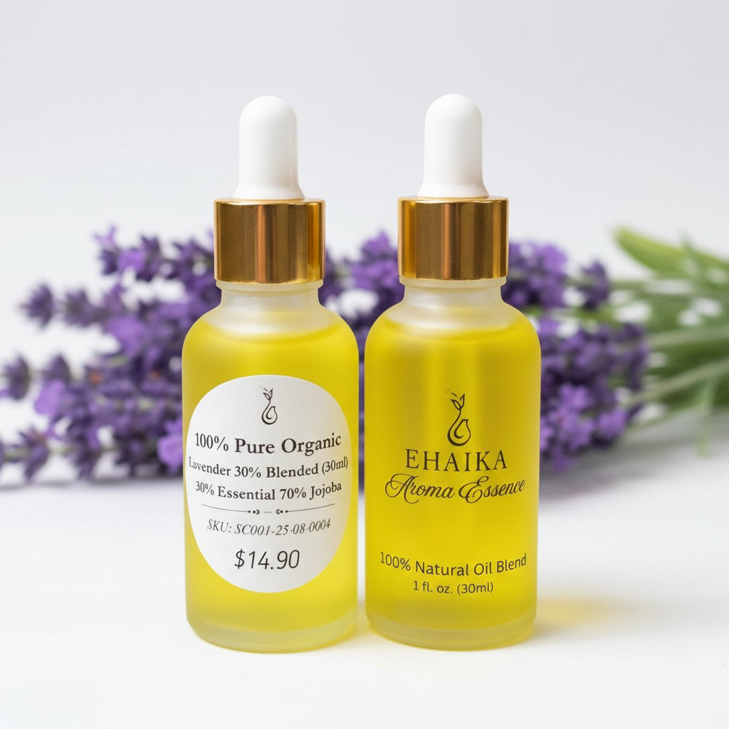 EHAIKA Lavender 30% Blended Essential Oil (30ml), 100% Pure Organic, 30% Essential 70% Jojoba Oil