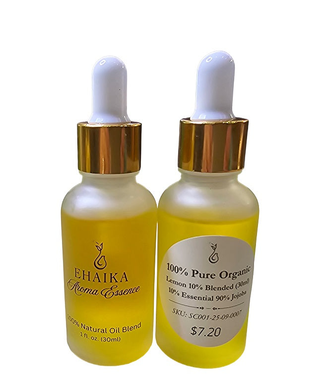 EHAIKA Lemon 10% Blended Essential Oil (30ml), 100% Pure Organic, 10% Essential 90% Jojoba Oil