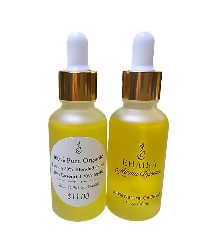 EHAIKA Lemon 30% Blended Essential Oil (30ml), 100% Pure Organic, 30% Essential 70% Jojoba Oil
