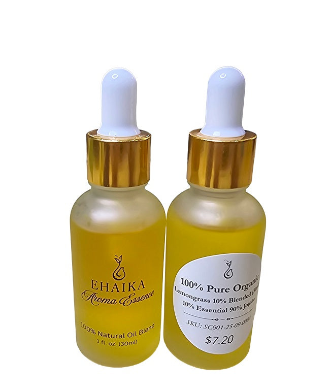 EHAIKA Lemongrass 10% Blended Essential Oil (30ml), 100% Pure Organic, 10% Essential 90% Jojoba Oil