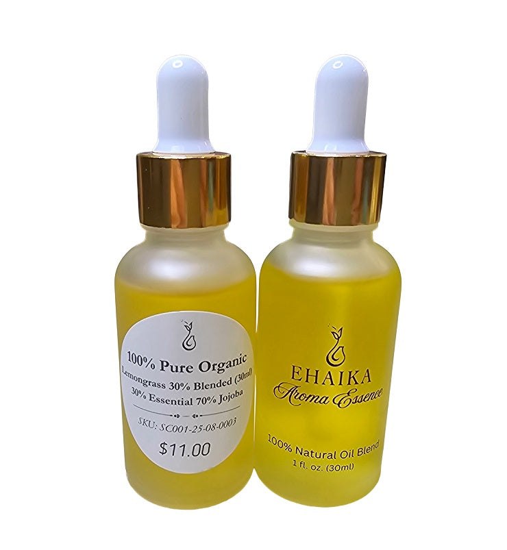 EHAIKA Lemongrass 30% Blended Essential Oil (30ml), 100% Pure Organic, 30% Essential 70% Jojoba Oil