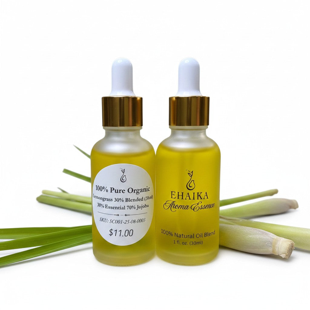 EHAIKA Lemongrass 30% Blended Essential Oil (30ml), 100% Pure Organic, 30% Essential 70% Jojoba Oil
