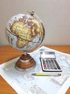 EHAIKA Light Blue Table Top Globe, Classic Modern Look Golden Metal & Wooden Stand