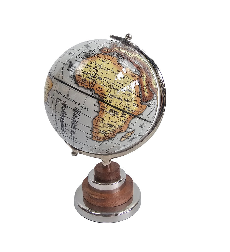 EHAIKA Light Blue Table Top Globe, Classic Modern Look Golden Metal & Wooden Stand