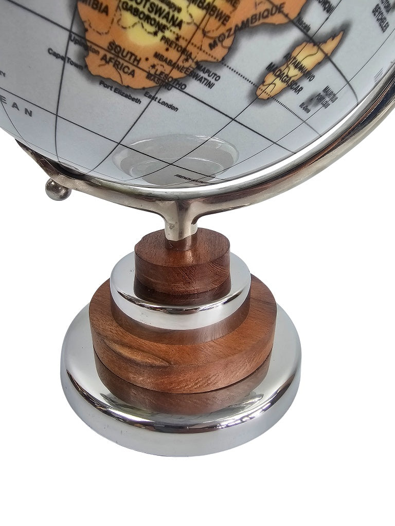 EHAIKA Light Blue Table Top Globe, Classic Modern Look Golden Metal & Wooden Stand