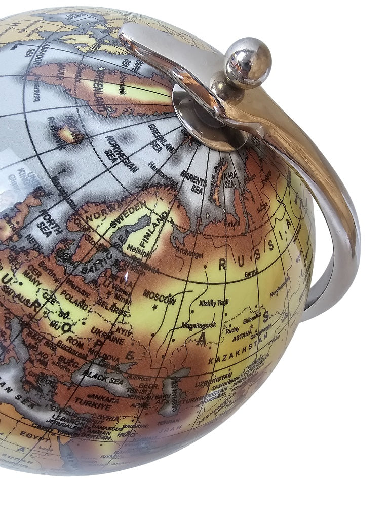 EHAIKA Light Blue Table Top Globe, Classic Modern Look Golden Metal & Wooden Stand