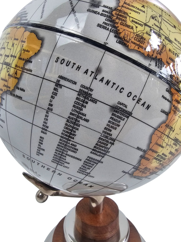 EHAIKA Light Blue Table Top Globe, Classic Modern Look Golden Metal & Wooden Stand