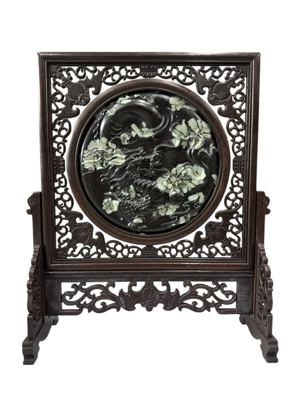 Peony & Chrysanthemum Stone (Mudan Shi 牡丹石, 菊花石) Carving Artifacts - Chinese Oriental Dragon Design, Tabletop Display Ornaments