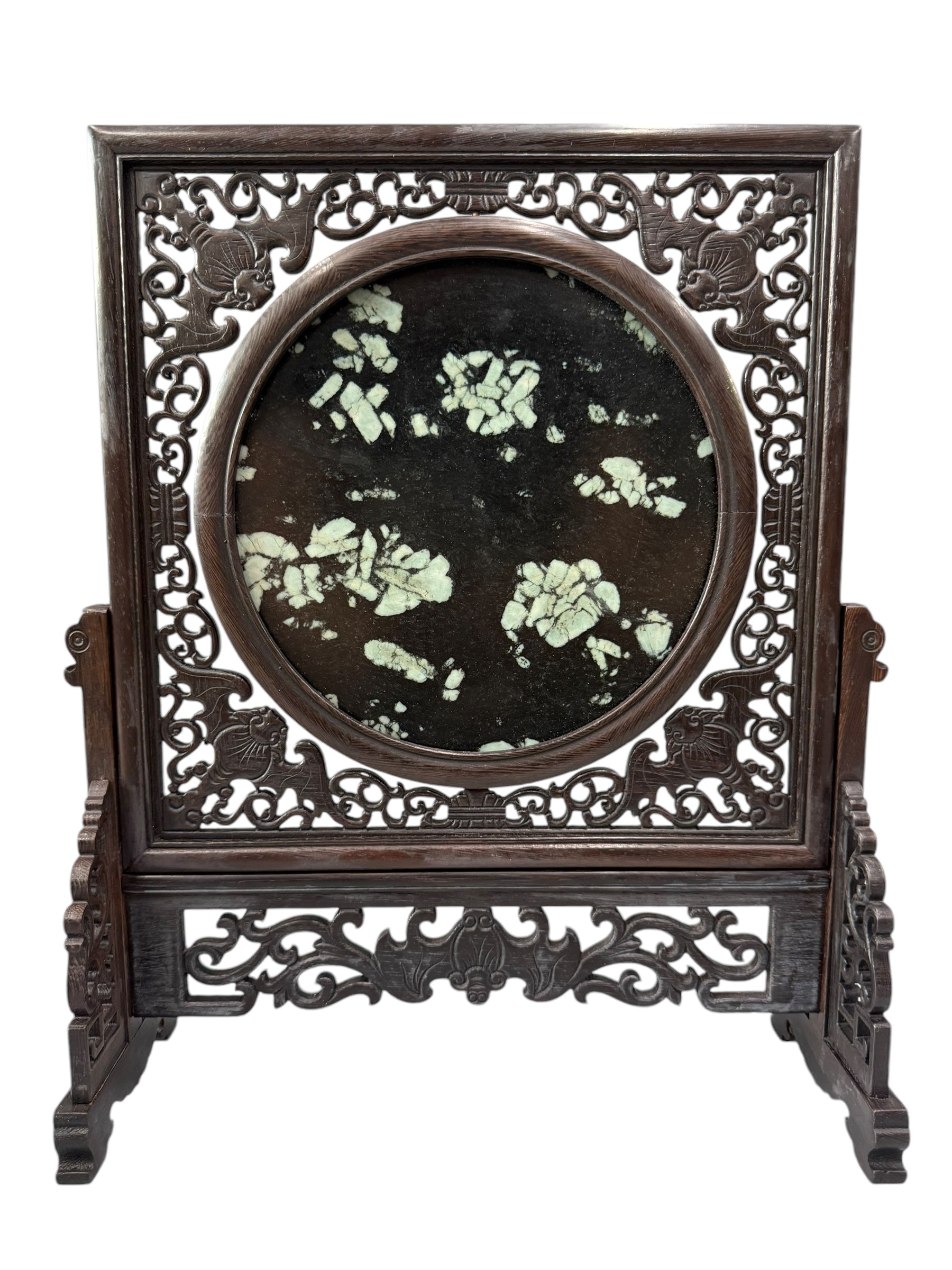 Peony & Chrysanthemum Stone (Mudan Shi 牡丹石, 菊花石) Carving Artifacts - Chinese Oriental Dragon Design, Tabletop Display Ornaments