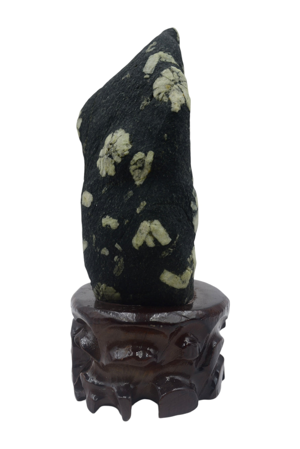 Small Raw Natural Stone Luoyang Peony & Chrysanthemum Blossom Stone Ornaments, Wooden Base Tabletop Decoration