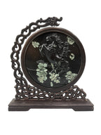Tabletop Chinese Art Wood Carving Partition Screen - Miniature Horse Peony & Chrysanthemum Stone 牡丹石雕 菊花石雕 Artifacts Sculpture