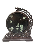 Tabletop Chinese Art Wood Carving Partition Screen - Miniature Horse Peony & Chrysanthemum Stone 牡丹石雕 菊花石雕 Artifacts Sculpture