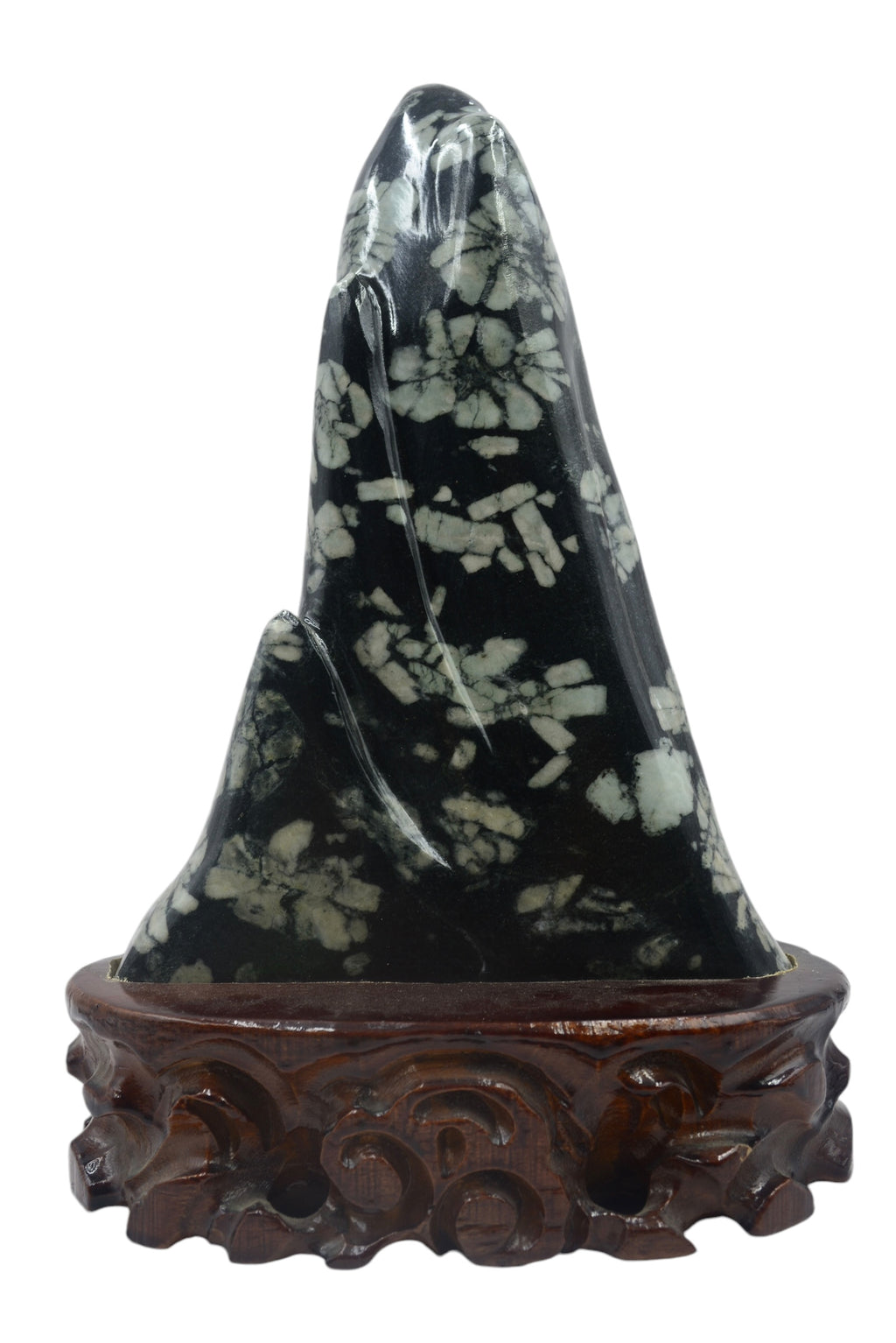 Mountain Lookalike Natural Stone Luoyang Peony & Chrysanthemum Blossom Stone Ornaments, Wooden Base Tabletop Decoration