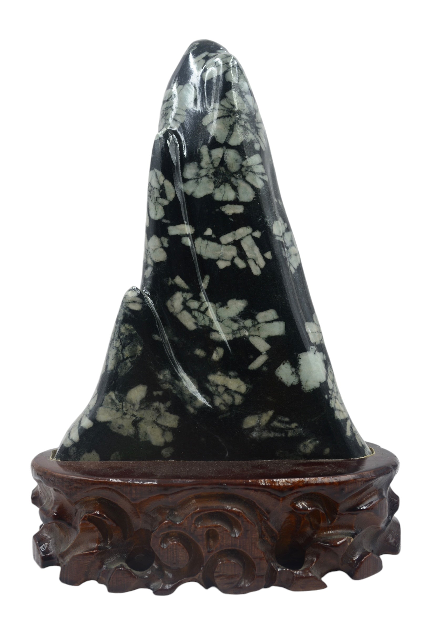 Mountain Lookalike Natural Stone Luoyang Peony & Chrysanthemum Blossom Stone Ornaments, Wooden Base Tabletop Decoration