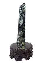 Mountain Lookalike Natural Stone Luoyang Peony & Chrysanthemum Blossom Stone Ornaments, Wooden Base Tabletop Decoration