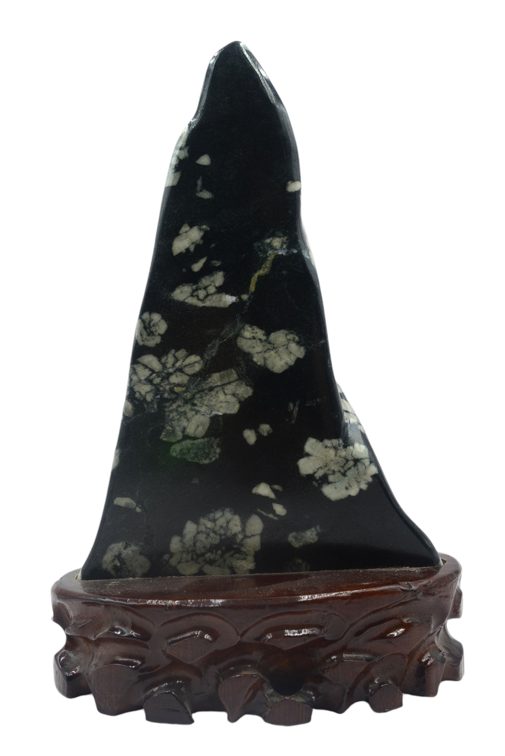 Mountain Lookalike Natural Stone Luoyang Peony & Chrysanthemum Blossom Stone Ornaments, Wooden Base Tabletop Decoration