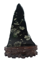 Mountain Lookalike Natural Stone Luoyang Peony & Chrysanthemum Blossom Stone Ornaments, Wooden Base Tabletop Decoration