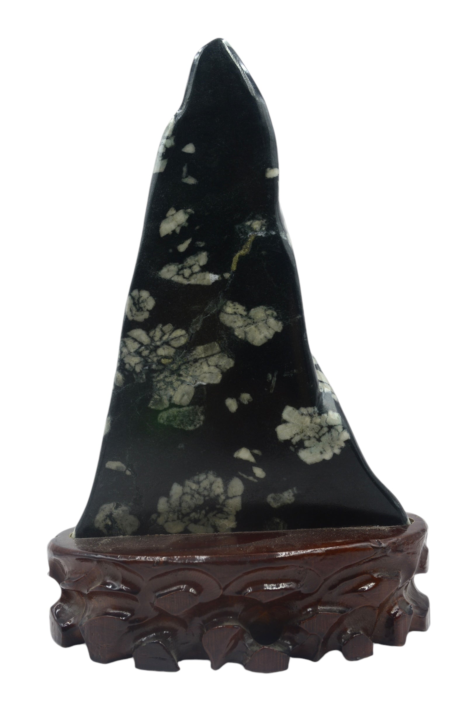 Mountain Lookalike Natural Stone Luoyang Peony & Chrysanthemum Blossom Stone Ornaments, Wooden Base Tabletop Decoration