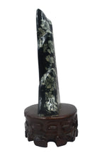 Mountain Lookalike Natural Stone Luoyang Peony & Chrysanthemum Blossom Stone Ornaments, Wooden Base Tabletop Decoration