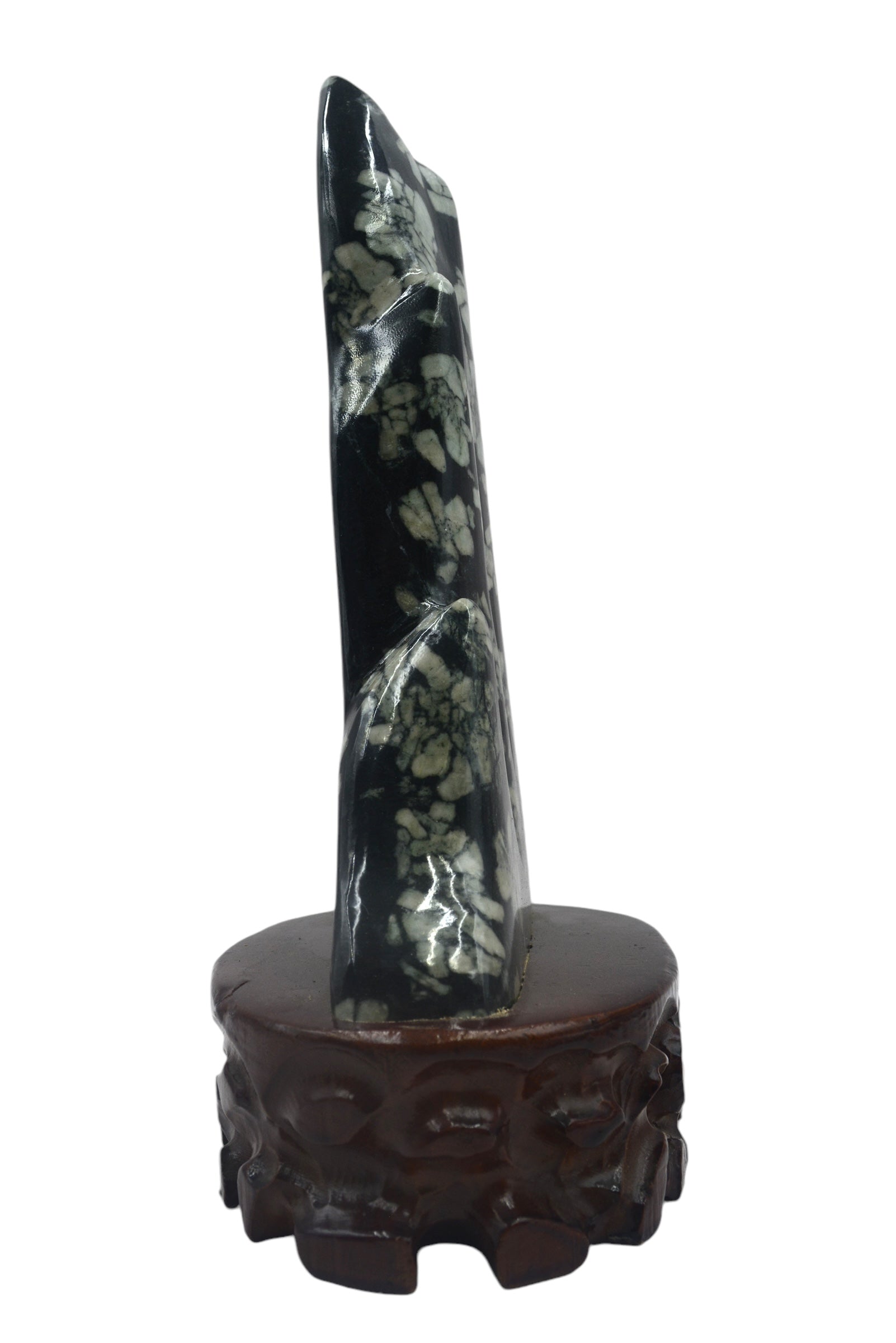 Mountain Lookalike Natural Stone Luoyang Peony & Chrysanthemum Blossom Stone Ornaments, Wooden Base Tabletop Decoration