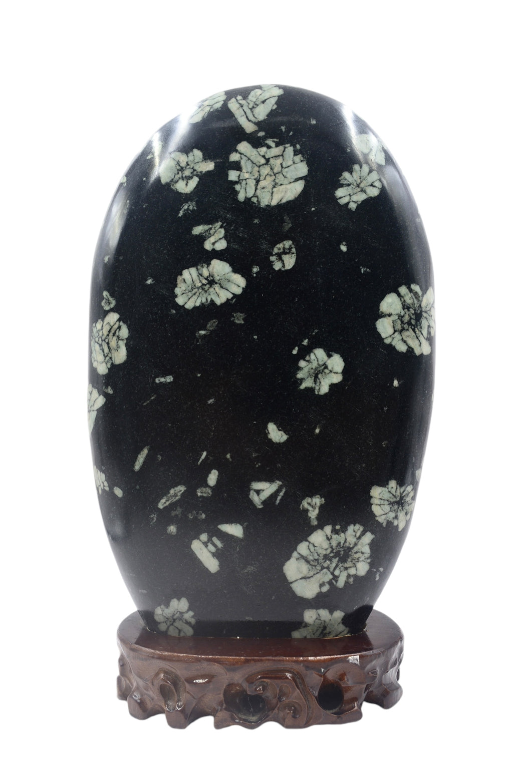 Natural Stone Luoyang Peony & Chrysanthemum Blossom Stone Ornaments, Wooden Base, Home & Office Tabletop Decoration