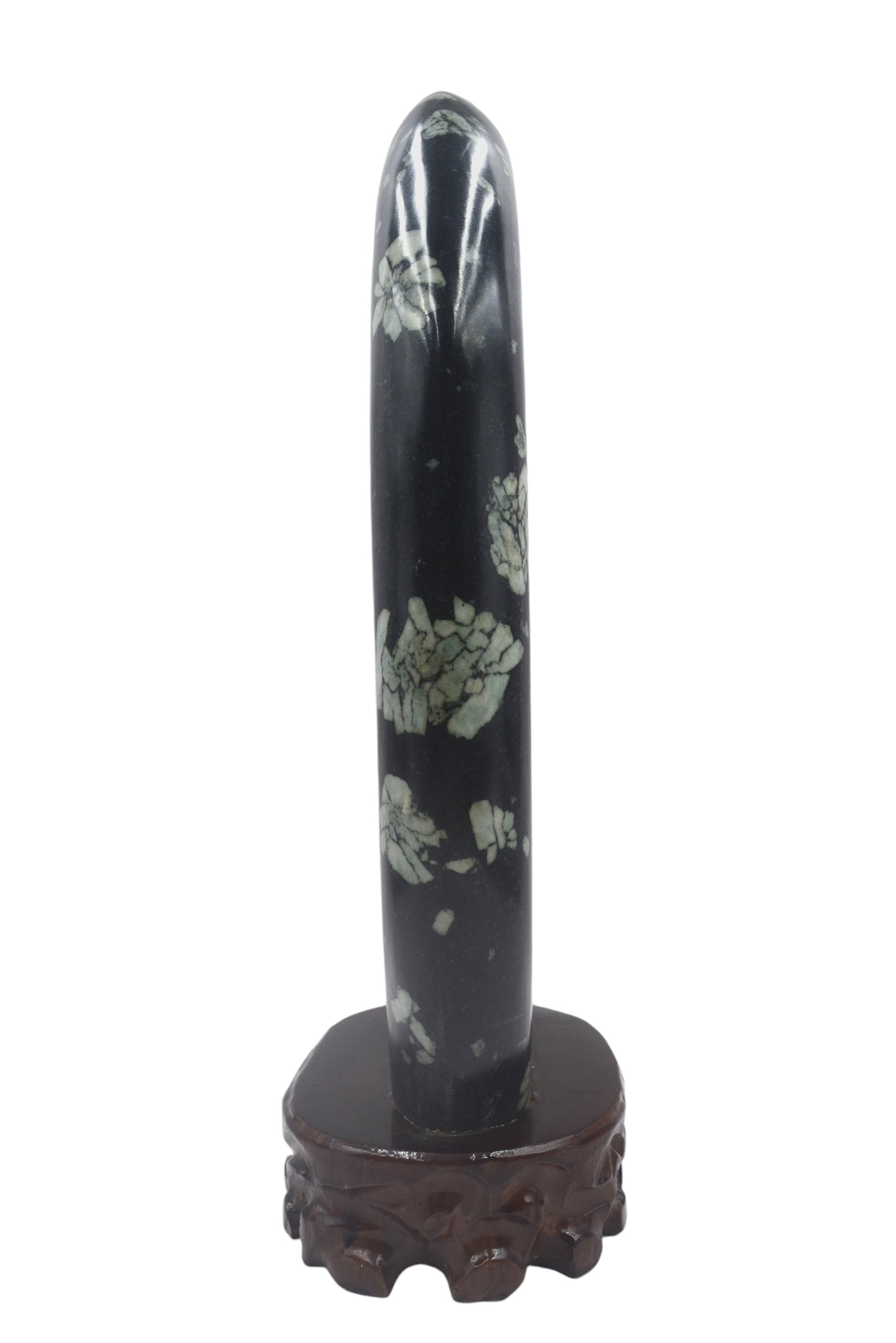 Natural Stone Luoyang Peony & Chrysanthemum Blossom Stone Ornaments, Wooden Base, Home & Office Tabletop Decoration