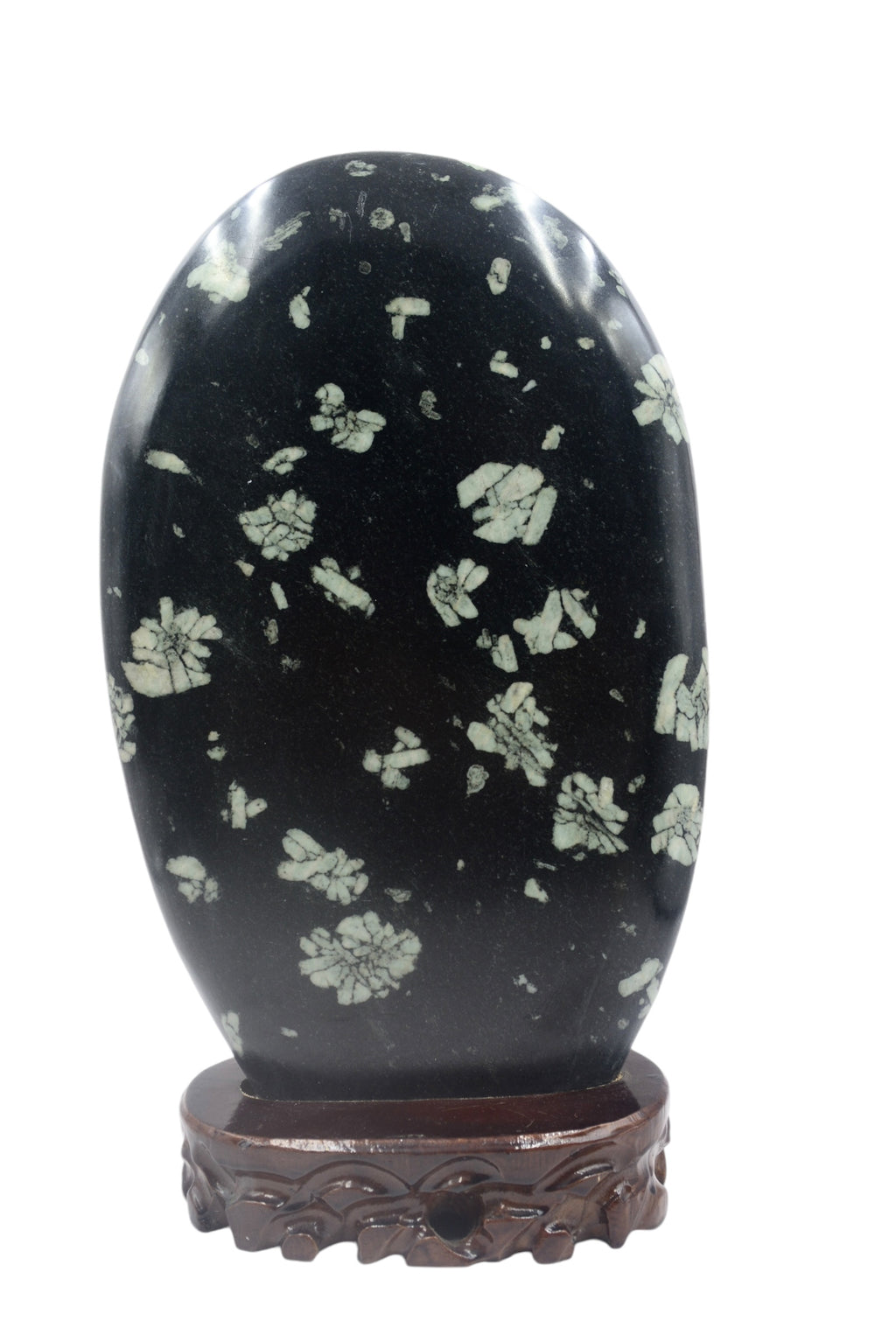 Natural Stone Luoyang Peony & Chrysanthemum Blossom Stone Ornaments, Wooden Base, Home & Office Tabletop Decoration