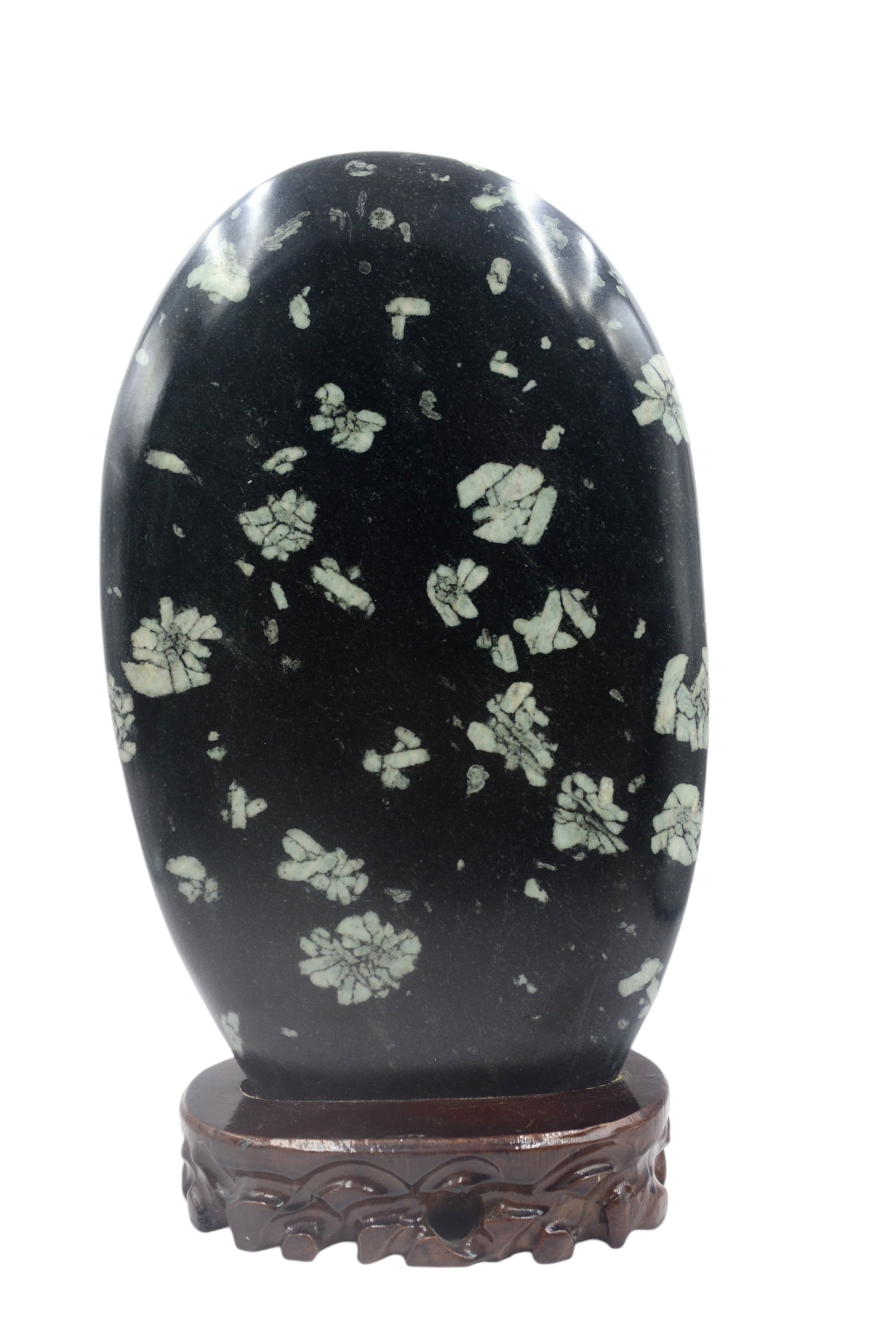 Natural Stone Luoyang Peony & Chrysanthemum Blossom Stone Ornaments, Wooden Base, Home & Office Tabletop Decoration