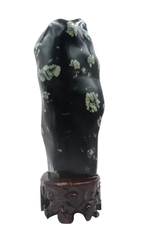Natural stone Luoyang peony blossom stone 牡丹石 ornaments wooden base home office tabletop decoration