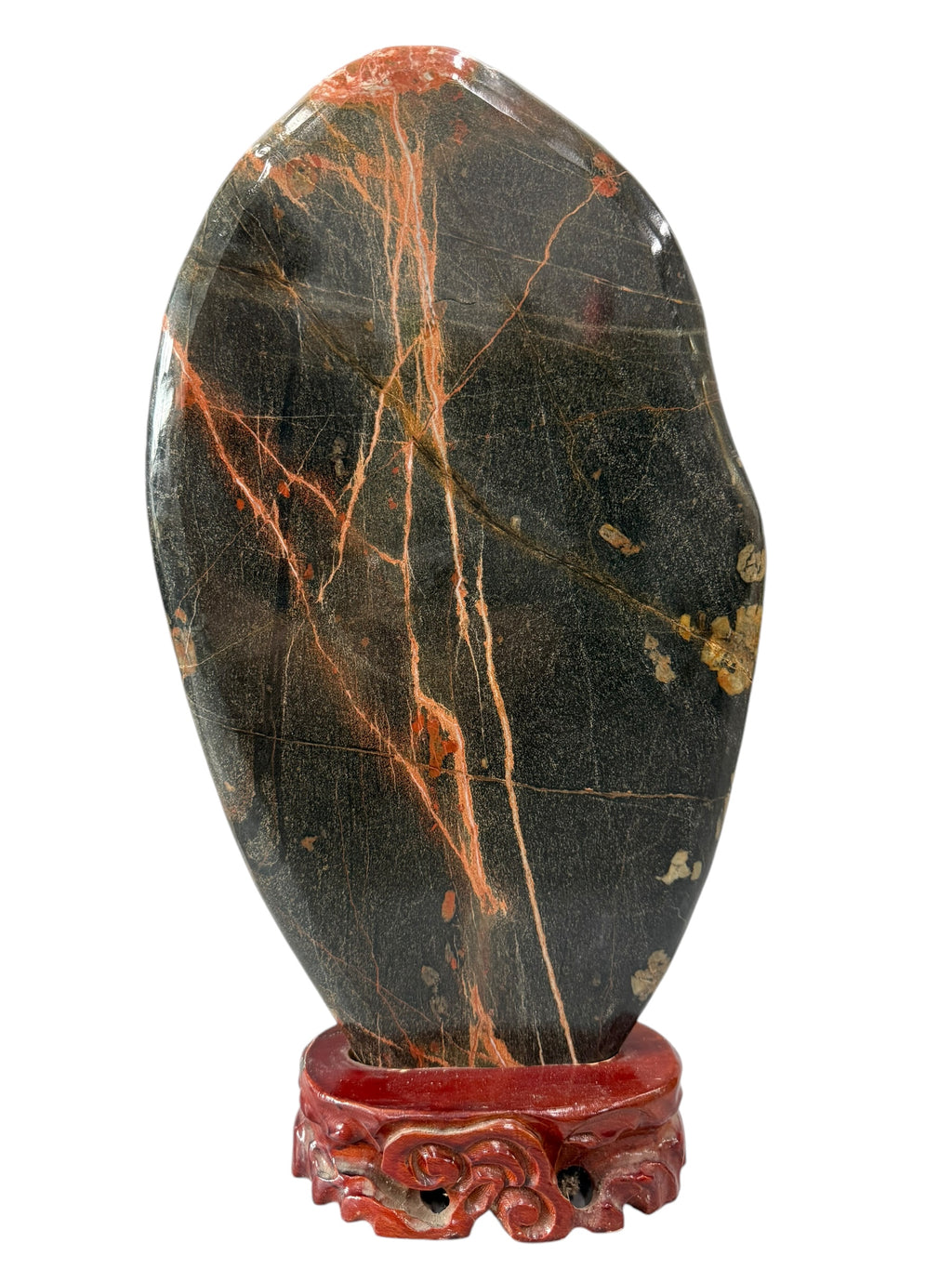 Natural Stone Luoyang Peony & Chrysanthemum Blossom Stone 牡丹石 菊花石, Wooden Base, Home & Office Tabletop Feng Shui Decoration