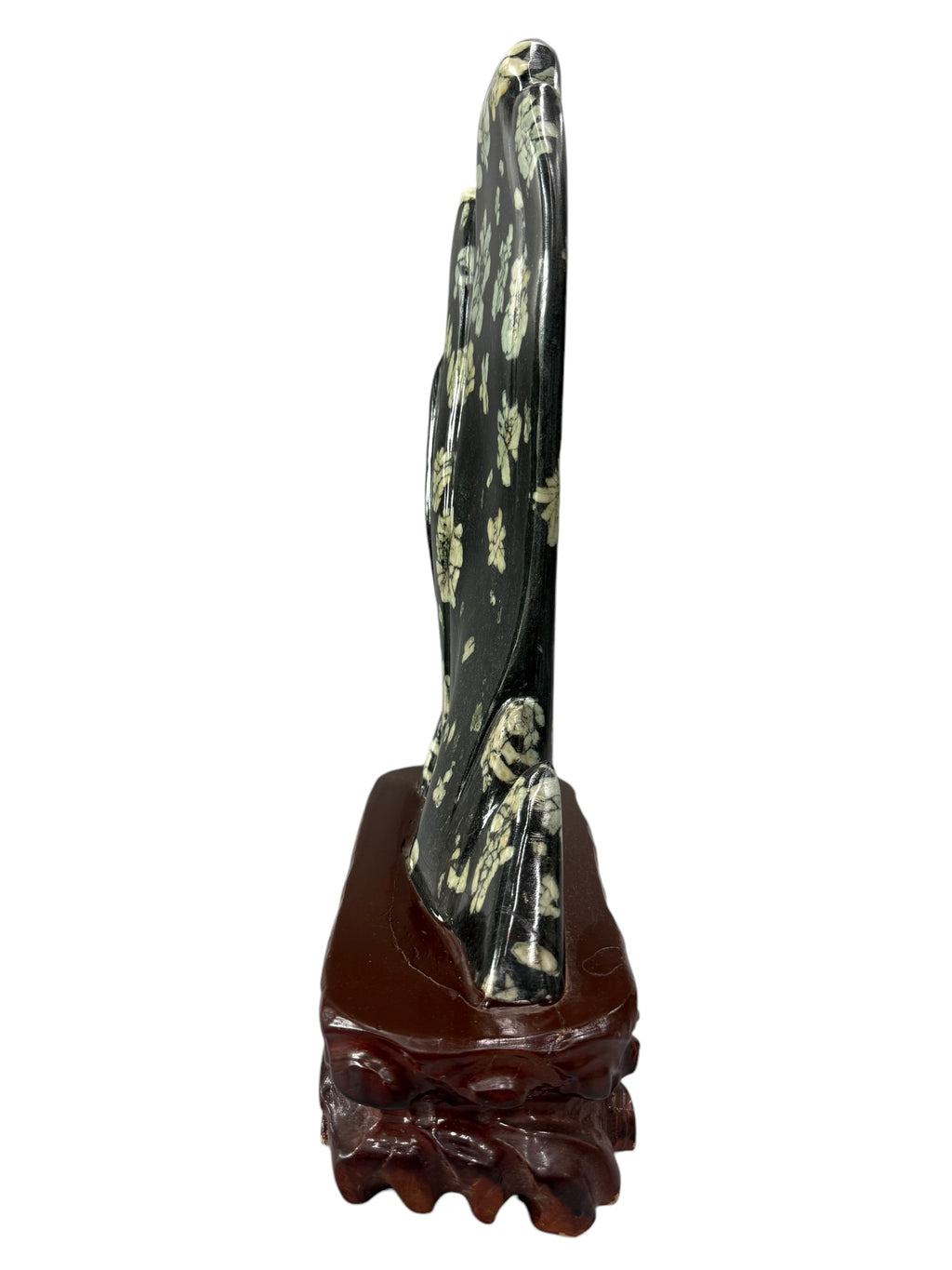 Mountain Lookalike Natural Stone - Peony & Chrysanthemum Blossom Stone Ornaments, Wooden Base Tabletop Decoration