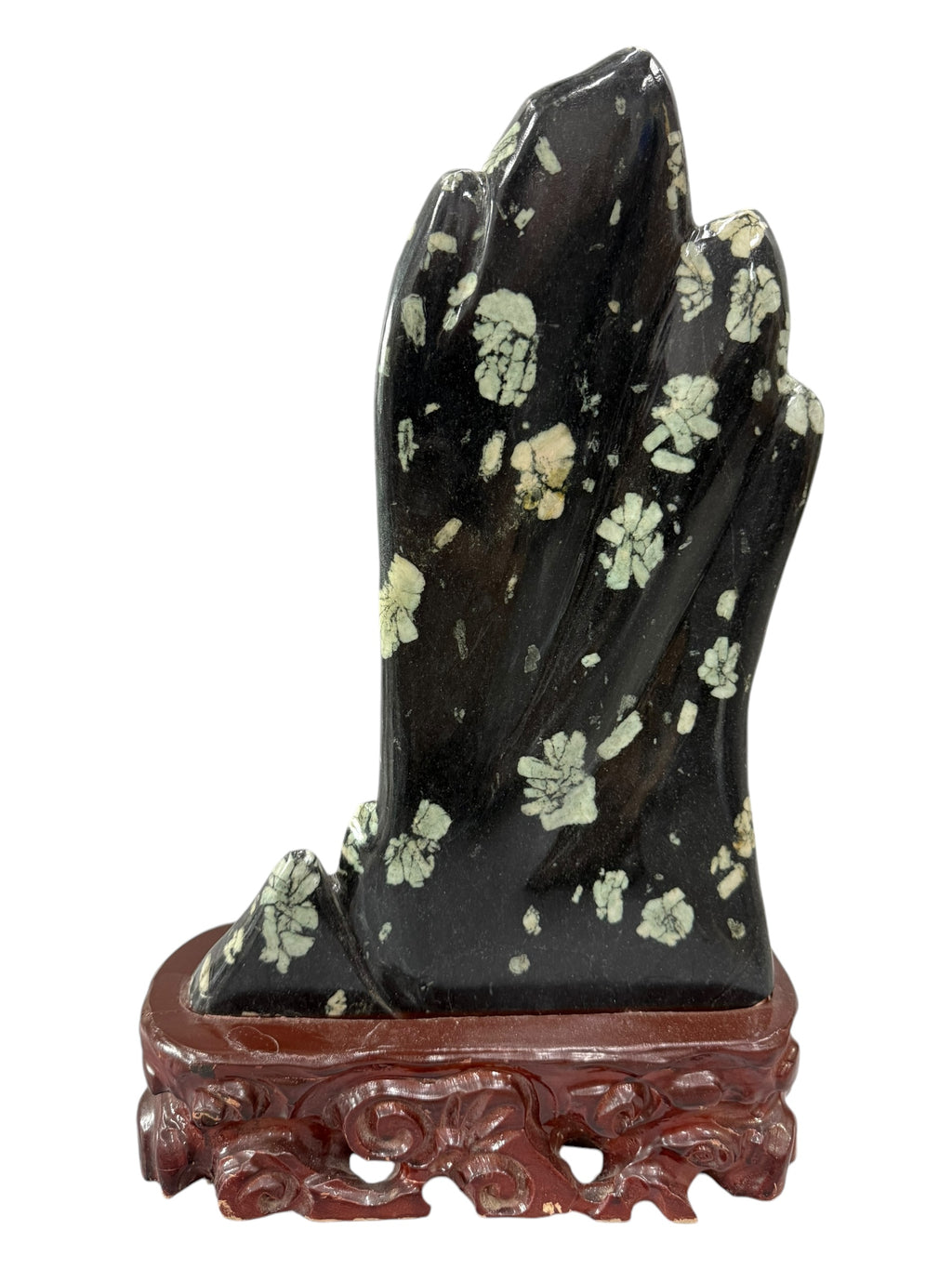 Mountain Lookalike Natural Stone - Peony & Chrysanthemum Blossom Stone Ornaments, Wooden Base Tabletop Decoration