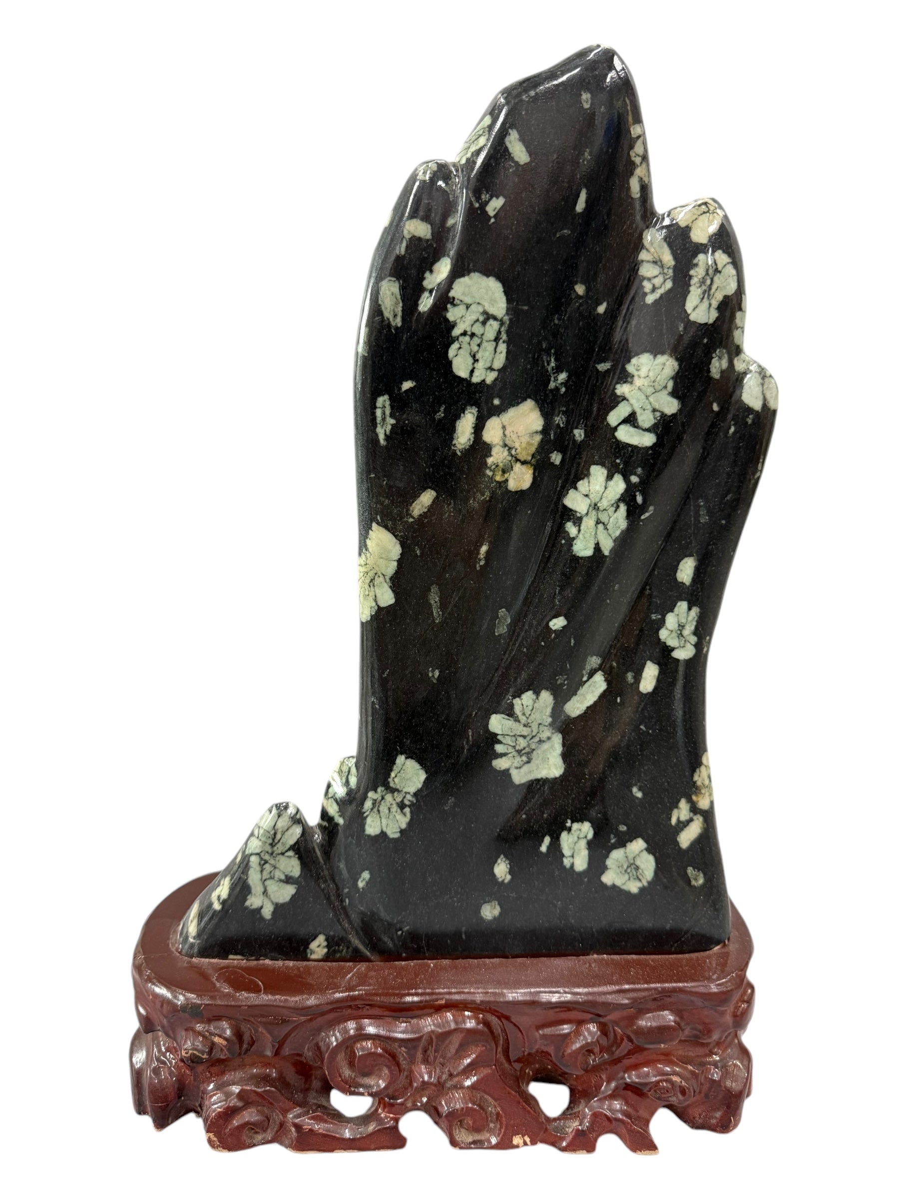 Mountain Lookalike Natural Stone - Peony & Chrysanthemum Blossom Stone Ornaments, Wooden Base Tabletop Decoration