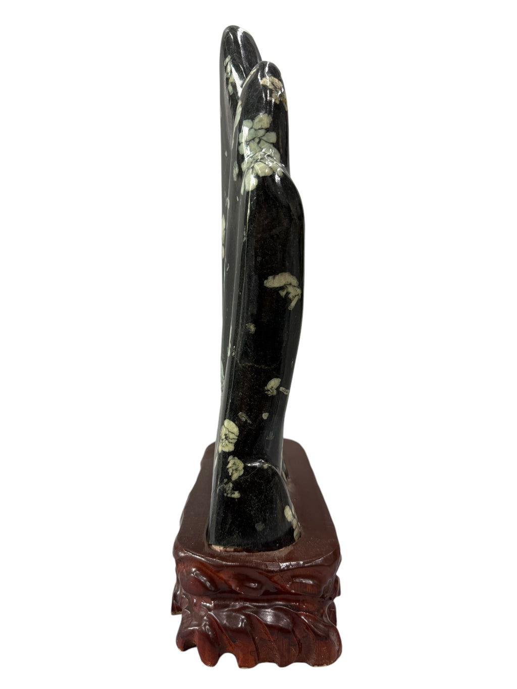 Mountain Lookalike Natural Stone - Peony & Chrysanthemum Blossom Stone Ornaments, Wooden Base Tabletop Decoration