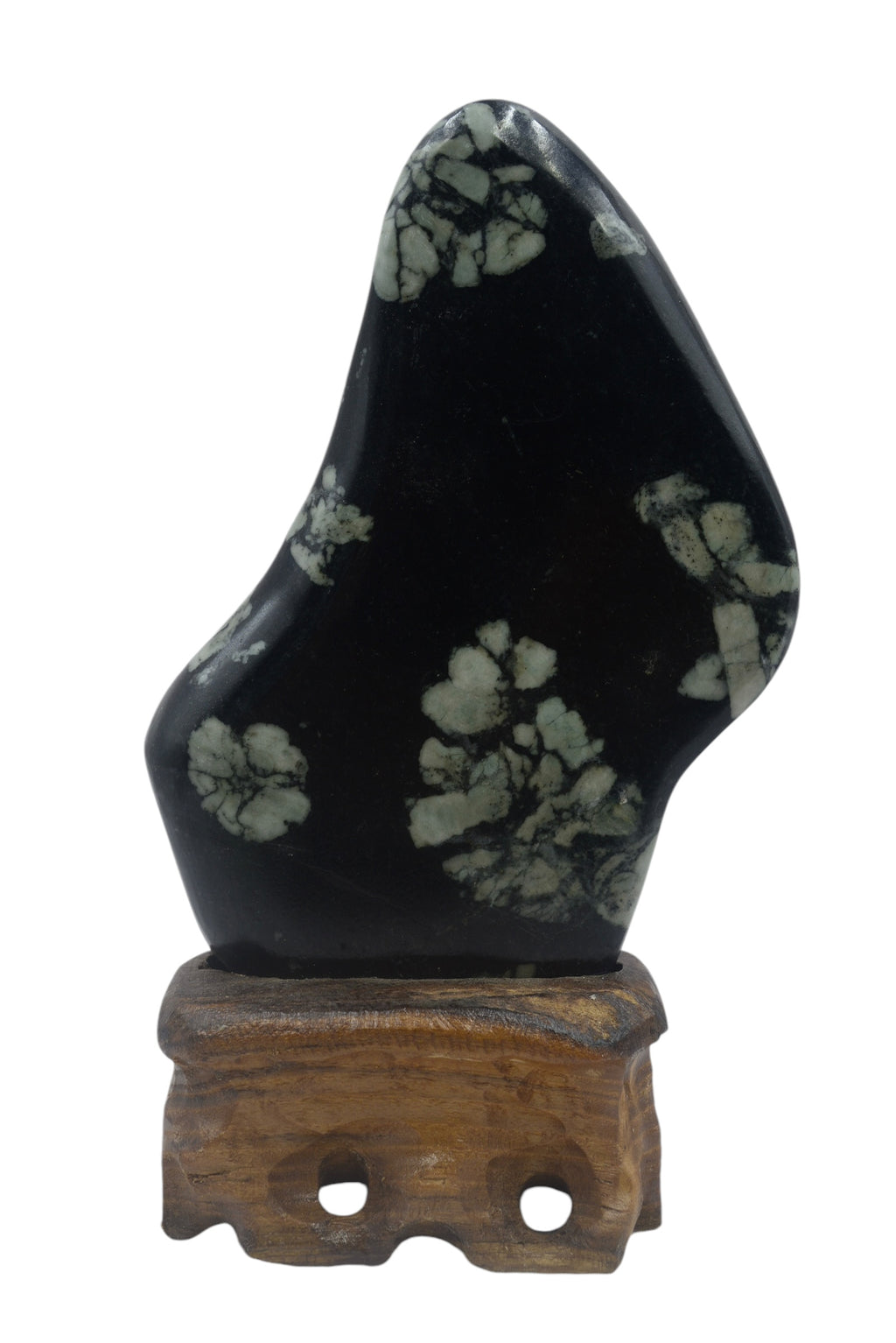 Mountain Lookalike Natural Stone - Peony & Chrysanthemum Blossom Stone Ornaments, Wooden Base, Tabletop Décor