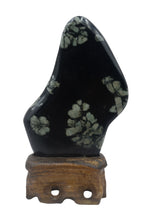 Mountain Lookalike Natural Stone - Peony & Chrysanthemum Blossom Stone Ornaments, Wooden Base, Tabletop Décor