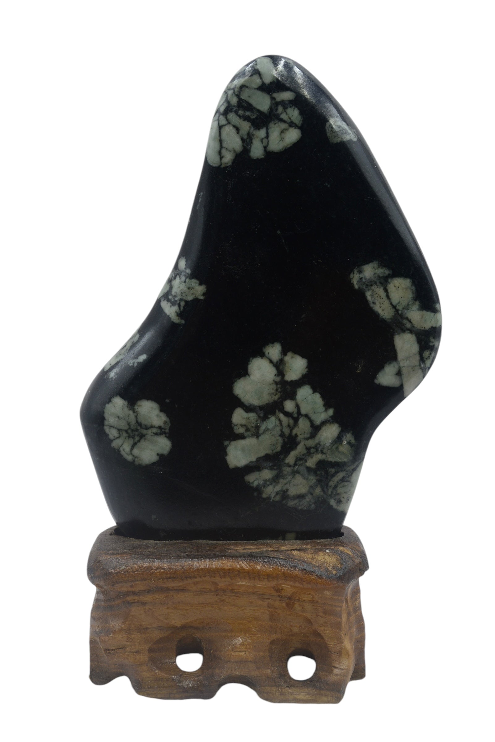 Mountain Lookalike Natural Stone - Peony & Chrysanthemum Blossom Stone Ornaments, Wooden Base, Tabletop Décor