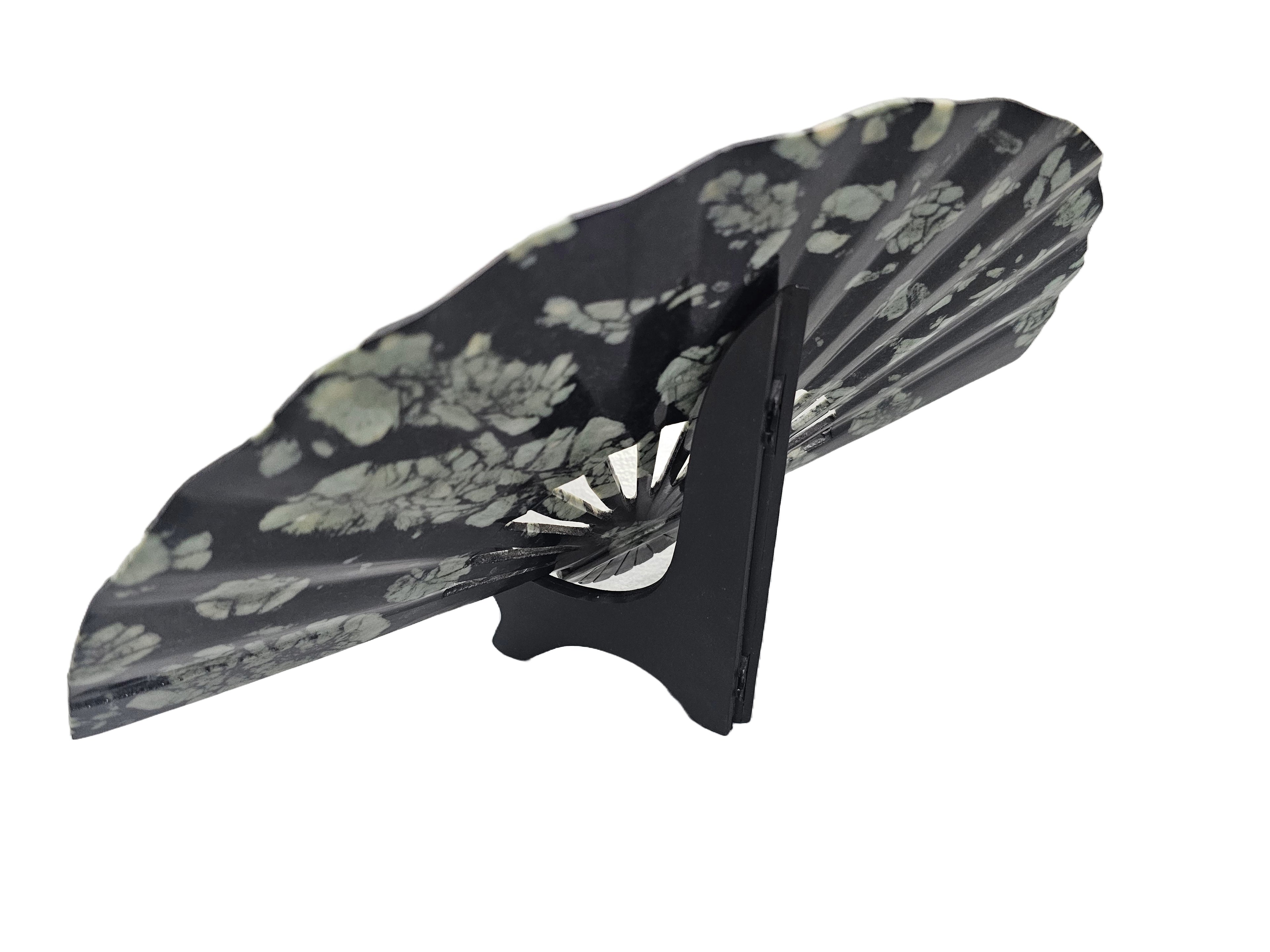 Elegance Classic Style Manual Fan -  Peony & Chrysanthemum Stone Carving, Good Fortune Miniature Artifact Sculpture